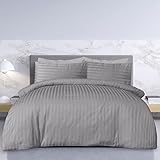 Sleepdown Bettwäsche-Set mit Kissenbezügen, Fadenzahl 225, Polycotton, Satin, gestreift, Grau (Doppelbett)