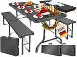 KESSER® Bierzeltgarnitur 3-teilig Set Tisch & 2X Bank | Buffettisch für drinnen & draußen Gartengarnitur klappbar 183x76x74cm Kunststoff Klapptisch Gartentisch Inkl Abdeckung & Tragegriffe