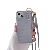 SDPROG Crossbody-Geldbörsen-Handyhülle für iPhone 14 Plus 13 12 11 Pro Max Lederhülle mit Handschlaufe, langem Schlüsselband, Kartenhalter, Blaugrau, für iPhone 11 Pro