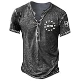 Hemd Herren Vintage Henley Shirt Kurzarm/Langarm T Shirt V Ausschnitt Slim Fit T-Shirt Jeanshemd Hemd Kurzarm