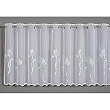 Gardinia Bistro-Gardine mit verdeckten Schlaufen, Transparent, Lichtdurchlässig, Scheibengardine, Voile mit Pusteblumen-Stickerei, 140 x 48 cm, Weiß