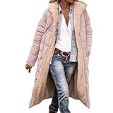 Winterjacken mit Kapuze für Damen, Teddy-Fleece-Jacke, Übergröße, Wintermäntel, leichte Steppjacken, wasserdichte Jacke, Trenchcoat, langer Puffermantel, warme Oberbekleidung mit Taschen, rose, XL