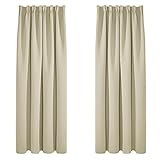 Deconovo Gardinen Dicke Verdunkelungsvorhang Kräuselband Wohnzimmer Vorhang Kälteschutz, 175x140cm(HöhexBreite), Beige, 2er Set