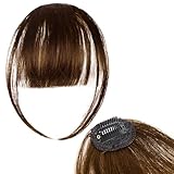 100% Echthaar-Clip-in-Pony für Damen – Natürlicher Pony-Look mit Schläfen, dünnem oder geschwungenem Pony (Dunkelbraun)