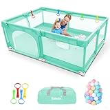 Kidoola Baby Laufstall mit gepolstertem Rahmen & Netzwänden, Baby Laufstall mit Kugeln, Zugringen, Laufstall für Baby und Kleinkinder, ideal für drinnen & draußen, Baby Laufstall mit Matte - Uni