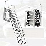 Decken Dachboden Loft Leiter, Klappbare Dachbodentreppe mit Handlauf, Wandmontierte Dachbodenleiter, 12 Stufen Dachbodentreppe Innen Außen Dachbodentreppe,001,14Steps