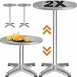 Casaria 2er Set Stehtisch Höhenverstellbar 70cm / 115cm Hoch Stabil Aluminium Rund Ø60cm Wetterfest Outdoor 2in1 Bistrotisch Biertisch Bartisch Party