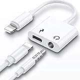 Kopfhörer Adapter für iPhone Dongle, 2 in 1 Lightning zu 3.5mm Aux Audio Jack Dongle Splitter Kopfhörer Adapter Konverter Kompatibel für iPhone 15/14/13/12/SE/11/Xs/XR/X/8 7 Unterstützung Alle iOS