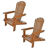 Casaria® 2X Sonnenliege Holz Wetterfest Klappbar 160kg Belastbarkeit XXL Armlehnen Rückenlehne Garten Balkon Terrasse Holzstuhl Ergonomisch Adirondack