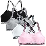 Sport BHS für Mädchen Baumwolle Tees Bustier Abnehmbares Brustpolster Unterwäsche Sportunterwäsche Softbra für 7-12 Jahre Kinder - 4er Packung/8er Packung