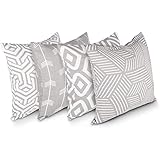 Penguin Home 4Er - Pack Dekorative Quadratische Kissen Aus Baumwolle, Luxuriöse, Mit Unsichtbarem Reißverschluss, 45X45 cm (18' Inches), Grau/Weiß - Mischen