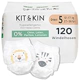 Kit & Kin Premium Öko Windeln Pants Größe 5 (12-17 kg), 120 Windeln, Pflanzliche & Hypoallergene Windelhöschen, Zuverlässiger Auslaufschutz, Vegan & Tierversuchsfrei