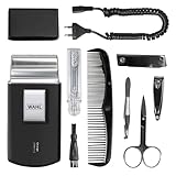 WAHL Travel Shaver Kit, wiederaufladbar, Rasierer, inkl. Zahnbürste, Nagelfeile, Nagelschere, Pinzette, Kamm, perfekt für Reisen, klein, Reiseetui
