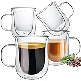 Volarium CRYSTALIA Doppelwandige Latte Macchiato Gläser, 4er Set 350ml, Borosilikatglas Kaffeetassen mit Henkel, Kaffeeglas Teegläser, Glasbecher für Heißgetränke, Gläser für Eistee,Iced Americano