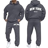 Jogginganzug Herren Sportbekleidung Warm Trainingsanzug Set Langarm Druck Sportanzug Sport Outfit Zweiteiler Hausanzug 2-Teilig Tracksuit Bequem Fitnessanzug