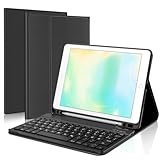 JADEMALL Tastatur Hülle für iPad 6. Generation 2018, iPad 5. Generation 2017, Pro 9.7 Zoll, Air 2 & 1, Wireless Bluetooth Tastatur QWERTZ Deutsch mit Stifthalter, Schwarz