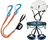 LACD Klettersteigset Ultimate 3.0 S Ferrata Klettersteigset, Black-orange Klettergurt Start 2.0 Größe M (Taille = 80-120cm, Bein= 50-70cm) Helm Protector 2.0