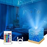 VicBou LED Sternenhimmel Projektor, Polarlicht Lampe, 16 Farben Luxocean Lampe, 3D Rotierende Dynamische Wellen Deckenprojektion Stimmungslicht Kunststoffsockel mit Fernbedienung für Geschenk Party