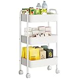 Huehkir 3 Stöckiger Küchenwagen,Aufbewahrungswagen, Nischen Ordnungswagen, Multifunktional Servierwagen Roll Regals für Küche, Bad, Waschküche, Schlafzimmer, Enge Plätze