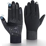 UPhitnis Dünne Fahrradhandschuhe Herren Winter - Thermo Fahrrad Handschuhe Touchscreen für Mann Damen Anti-Rutsch Winddicht - Winterhandschuhe für Radfahren Laufen Fahren Wandern, Schwarz/Größe L