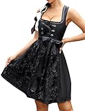 KOJOOIN Damen Dirndl 2tlg. Midi Trachtenkleid Kurz Dirndlkleid mit Dirndlschürze für Oktoberfest Schwarz B(High-End) 42