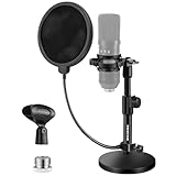 BILIONE Schreibtisch-Mikrofonständer Verbesserter, Verstellbarer Mikrofonständer mit Pop-Filter, Schockhalterung, Mikrofonclip, 1,6 cm auf 0,95 cm Metallschraubenadapter