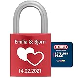 ABUS Liebesschloss mit Gravur und Schlüssel - Personalisiert mit Namen und Datum - Geschenk für Paare zur Hochzeit oder Verlobung - Valentinstagsgeschenk - graviertes Vorhängeschloss 72/40 (Rot)
