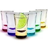 volila Bunte Shotgläser - 6 x 25 ml Schnapsgläser Set mit schwerem Boden - Kleine Shot Gläser - Ideale Tequila Gläser, Vodka Gläser, Pinnchen, Stamperlgläser für Schnaps, Jägermeister, Korn