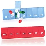 com-four® 2X Medikamentendosierer - Medikamenten-Box für 7 Tage - Pillendose - Tablettendose - Tablettenbox - Wochendosierer zur Aufbewahrung (02 Stück - blau/rot)