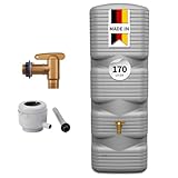4rain Quadro Regentonne Komplett-Set 170 Liter betongrau inkl. Kunststoff-Auslaufhahn und Fallrohranschluss - Wandtank, Wassertank, Regenfass, Regenwassertonne, Wasserbehälter, Wasserfass