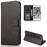 CTIUYA Schutzhülle für iPhone 7 Plus/iPhone 8 Plus, Hülle Handyhülle Leder Klapphülle Handytasche Flip Schutzhülle Magnet Wallet Case Tasche Lederhülle für iPhone 7 Plus/iPhone 8 Plus,Schwarz