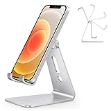 OMOTON Handy Ständer Verstellbar, Phone Stand kompatibel mit iPhone 14 Pro/14/13/12 Pro Max/11 Pro/XR/SE, Multi-Winkel Handyhalterung für Huawei, Samsung, Xiaomi, OnePlus andere Smartphone, Silber