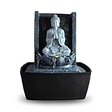 Zen'Light - Zimmerbrunnen Nirvana - Wasserfall mit Buddha & Weißer LED-Beleuchtung - Moderne Zen Deko, Ideal für Meditation & Entspannung - Feng Shui - H 26cm, Grau