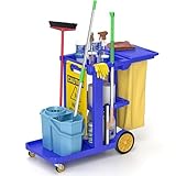 ybaymy Putzwagen Reinigungswagen mit 3 Fächern Profi Gewerbe Reinigungswagen, 83 x 46 x 90 cm, Haushaltswagen mit 4 Rollen, Große Kapazität 65 L Müllsack für Hotelservice/Einkaufszentren/Büros