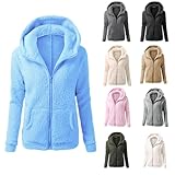 Fleecejacke Damen Mit Kapuze - Teddyjacke Damen Fleece Stehkragen Plüschjacke Mit Reißverschluss Frauen Freizeit Kuscheljacke Winter Einfarbig Mantel Warm Elegant Winterjacke Weich Bequem Jacken