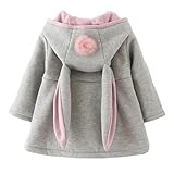 TMEOG Baby Mädchen Mantel Grau 9-12 Monate - 3 Jahre, Regular Fit, Langärmeliger Kapuzenpullover, Baumwolle, Hasenohren, Warm Winter Mantel, Baby Kleidung für Mädchen