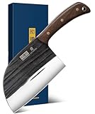 HOSHANHO 17cm Serbisches Kochmesser, Hackmesser aus Kohlenstoffstahl zum Fleischschneiden, Handgefertigtes Geschmiedetes Fleischerbeil, Küchenmesser Metzgermesser mit Durchgehendem für Zuhause Camping