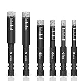 Sujurio Diamantbohrer-Set für Keramik, Marmor, Fliesen, Stein, Glas, harte Materialien, 5/6/8/10/12 mm, Schwarz, 6 Stück