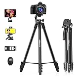 KINGJOY Handy Kamera Stativ 60' Leichtes Smartphone Stativ mit Fernauslöser, 360°Drehung Tragbar Tripod mit Handy Tablet Halterung Handy Stativ für Canon Nikon Action Kamera