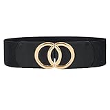 JasGood Damen Breiter Elastischer Taillengürtel Vintage Stretchy Kleid Gürtel Hüftgürtel mit Gold O-Ring Schnalle, Schwarz, 80cm