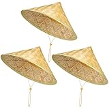 Henoyso Traditioneller chinesischer Reis-Bambushut, asiatischer Strohhhut, vietnamesischer Hut für Damen und Herren, 41,5 cm, 3 Stück, Bambushüte, Einheitsgr��e