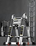 WhamtL Dachbodentreppe Aluminium-A-Rahmen-Teleskopleiter, Klappbare, Ausziehbare Stufenleiter mit Ausgleichsstange, Mehrzweck-Dachbodenleiter für den Innen- und Außenbereich(8 Step-320cm (10.5ft))