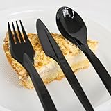 KURTT Wiederverwendbares Besteckset – 100x Messer, 100x Gabeln, 100x Löffel, Plastikbesteck 19 cm – Mehrweg Geschirrset, Partybesteck, Plastikgeschirr, BPA-frei – Spülmaschinenfest (300, Schwarz)