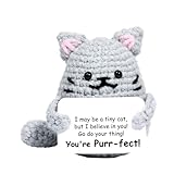 Generisch Positive Häkelkatze, positive Häkeltiere, Handgefertigte gehäkelte Tiere mit inspirierenden Worten, Dekorative Desktop -Figuren für Wohnzimmer im Wohnzimmer Schlafzimmer Küchenbüros