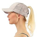 WELROG Dame Baseball Kappe Hip-Hop-Hut Verstellbar Baumwolle Pferdeschwanz Cap (Beige #1)