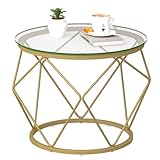 Hzuaneri Couchtisch rund, Beistelltisch mit Metallrahmen, Kleiner Beistelltisch für Wohnzimmer, Schlafzimmer, Büro, Gold CT21899G