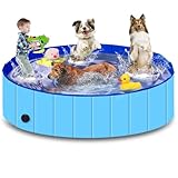Hundepool, 160cm*30cm, Zusammenklappbarer Robuster Wasserdichter Schwimmpool für Kleine, Mittelgroße & Große- Anti-Rutsch Badewanne mit Verschleißfester Oberfläche für Katzen und Hunde im Garten