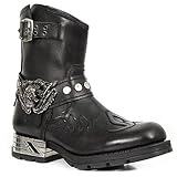 rackbone DJFOG Herren-Ritterstiefel, Biker-Stiefel, kurze Reitstiefel, mittelalterliche PU-Leder-Steampunk-Stiefel mit Totenkopf-Dekoration – Vintage-Stickerei, Western-Cowboy-Stiefel,Schwarz,43 EU