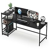 HOMIDEC Schreibtisch, Computertisch mit Bücherregal, Studiencomputer-Laptoptisch mit 4 Tier DIY Lagerregalen Schreiben Tisch für Home Office Schlafzimmer 160x60x110cm