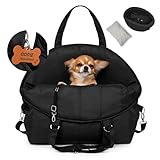 Petsen Hundetasche, Transportbox, 3in1 Hunde & Katzen Tragetasche, Hundetransportbox mit Pet-Kissen, Hundebett, Autositz Hund Universal Waschbar (Schwarz)